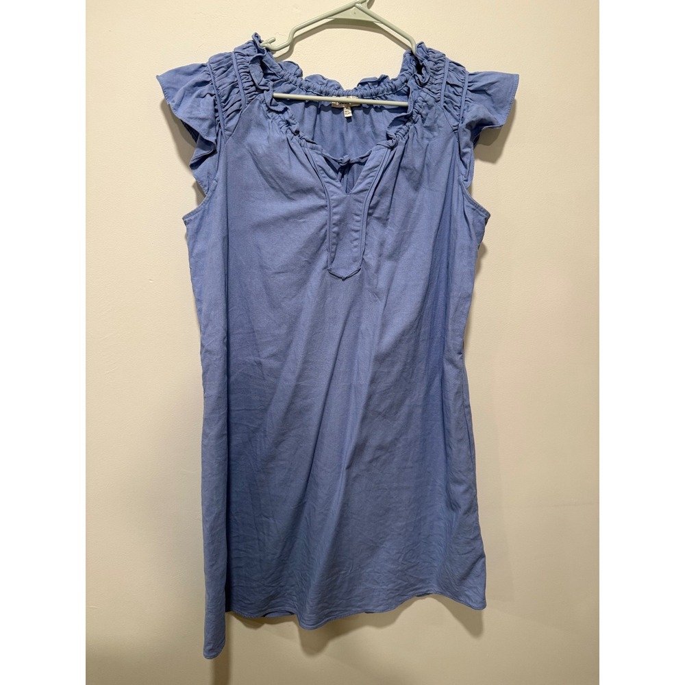 Robbie Bee Blue Linen Blend Ruffle Sleeve Shift Dress XL Preppy Summer Classic